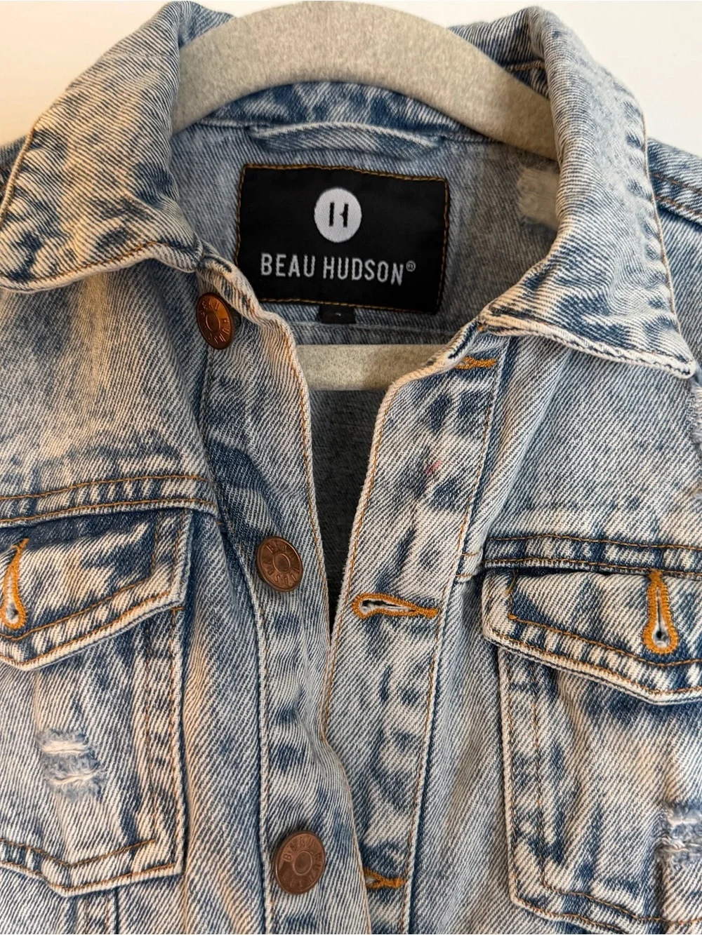 Beau Hudson Jeans Distressed Light Wash Denim Jacket - Light Blue